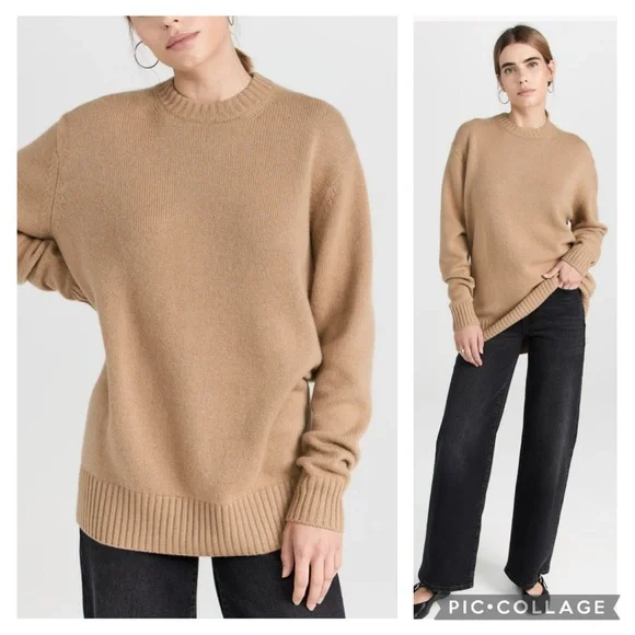 Frame XS Camel Tan Oversized Cashmere Crew Sweater